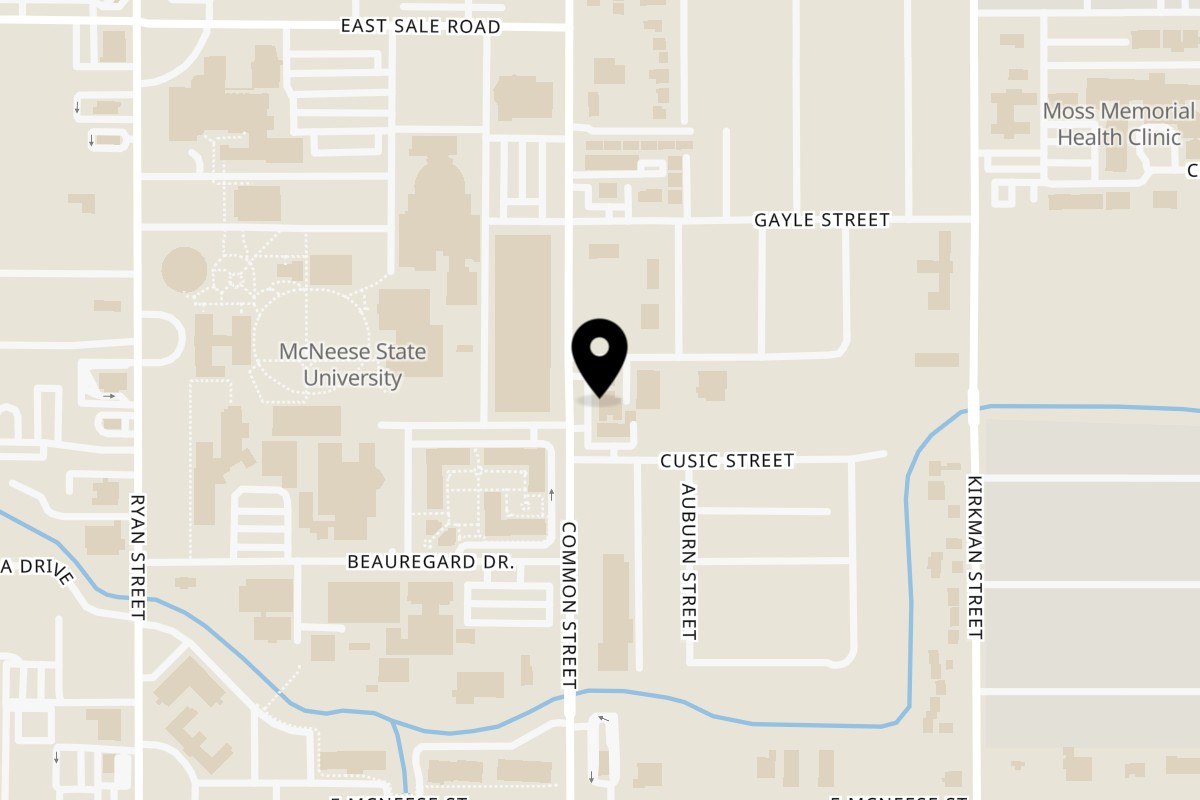 Map showing the location of Desi Fusion on 4313 Common Street in Lake Charles